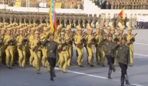穿着黄颜色衣服陆军方队队伍