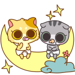 两只坐在月亮上的木木猫
